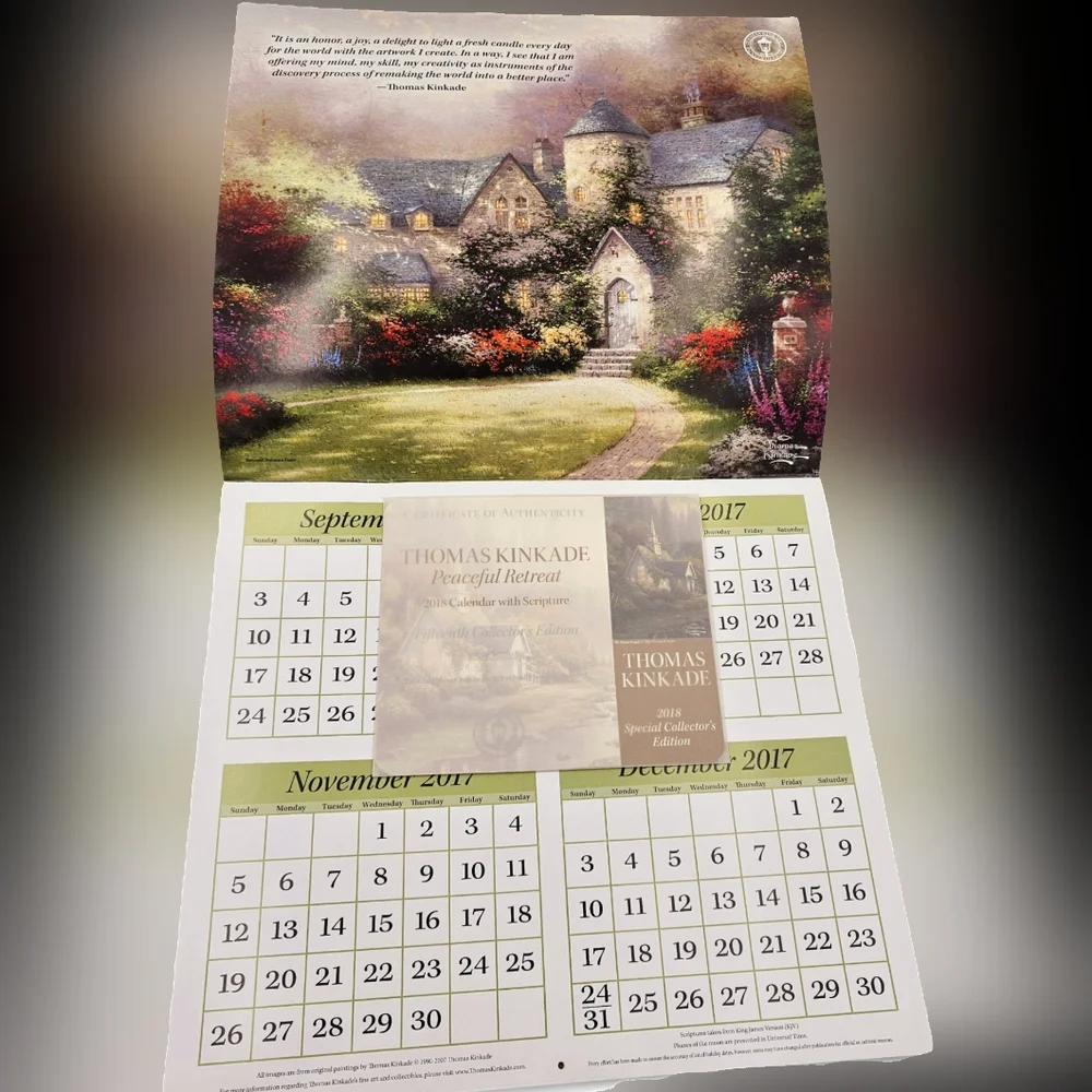 New Special Collector's Edition Thomas Kinkade Peaceful Retreat 2018 Calendar Wi